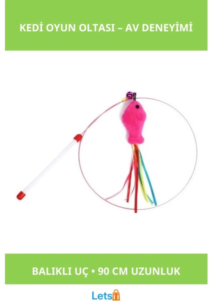 90 cm Uzunlukta Balıklı Kedi Oyun Oltası