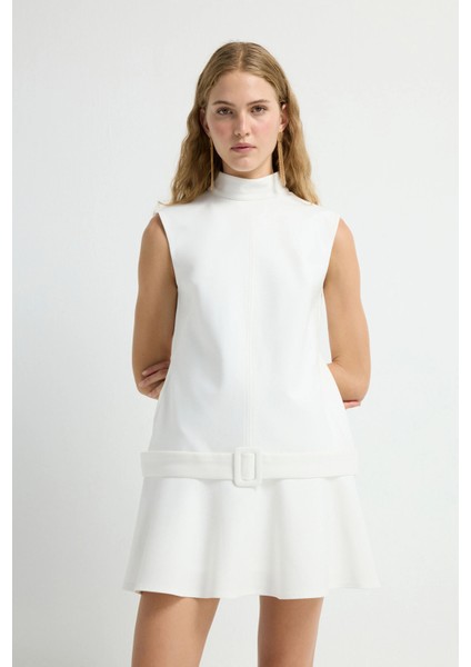 Kemerli Dik Yaka Elbise Kemik 12445656000 fırsatları