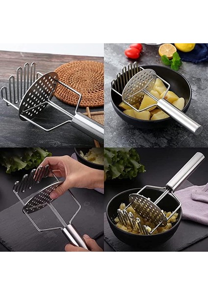 1383 Mien Metal Çift Başlıklı Patates Ezici / Püre Yapıcı – Paslanmaz Çelik ve Ergonomik Sap