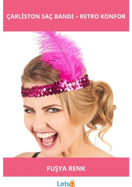 Fuşya Renk Çarliston Vintage Saç Bandı