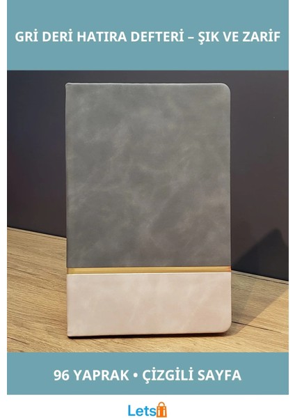 Gri Gold Detaylı Kaliteli Deri Hatıra Defteri 21X15 cm
