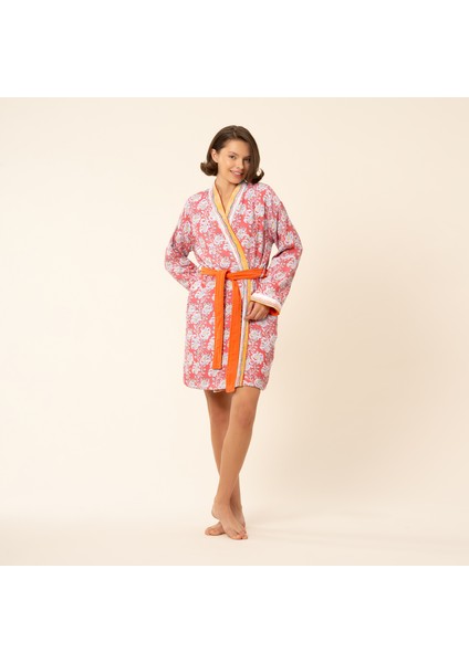 Tabea Şal Yaka Müslin Pamuk Bornoz - Koyu Pembe