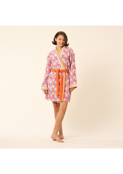 Tabea Şal Yaka Müslin Pamuk Bornoz - Koyu Pembe fiyatları