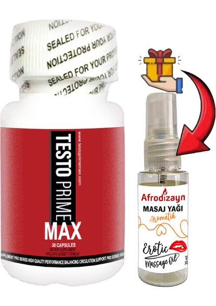 Testoprime: Erkeklerin Libidosuna Güncel Gücüne Özel 30 Lu Destek + Afrodizayn Masaj Yağı 30ML
