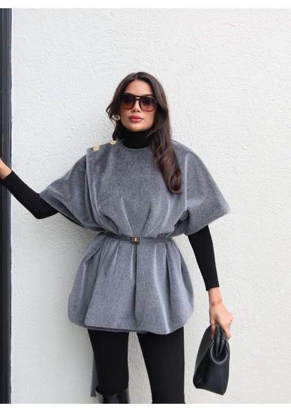 Tasarım Kemerli Kürk Panço