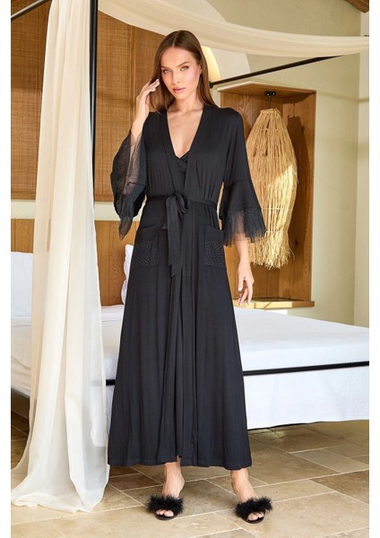 Aqua 25589 Kadın Uzun Şifon Detay Sabahlık fiyatları