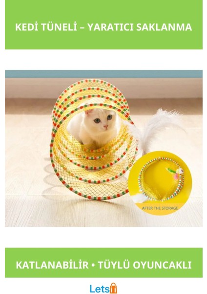 Hafif Katlanabilir Kedi Tüneli Tüylü Oyuncaklı Oyun Alanı