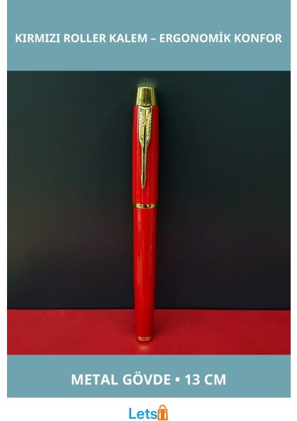 Metal Kırmızı Roller Kalem Şık Ergonomik Tasarım 13 cm