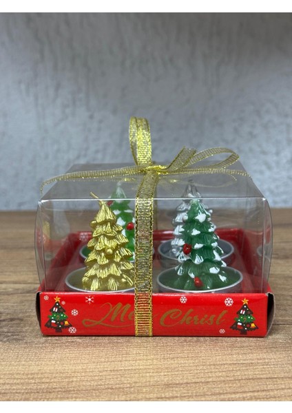 Yılbaşı 4'lü Mum Seti, Noel Çam Ağacı Mum, Dekoratif, Yılbaşı Hediyelik, Süsleme fiyatları