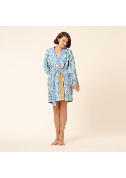 Tabea Şal Yaka Müslin Pamuk Bornoz - Yeşil