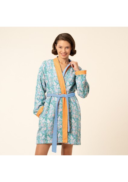 Tabea Şal Yaka Müslin Pamuk Bornoz - Yeşil fiyatları