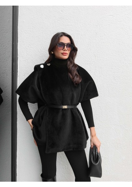 Tasarım Kemerli Kürk Panço