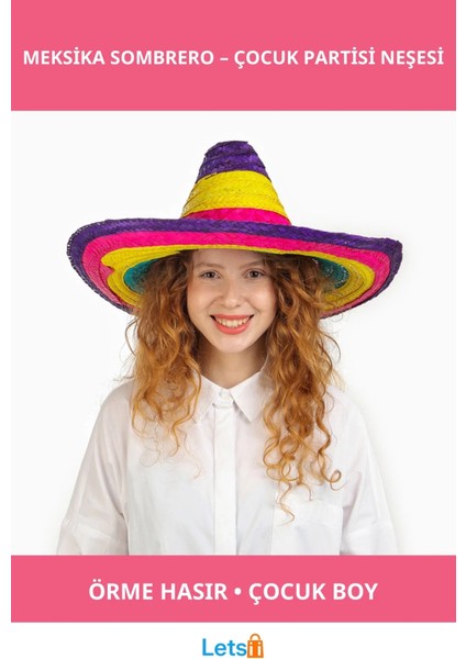 Renkli Örme Hasır Sombrero Meksika Şapkası Çocuk Boy
