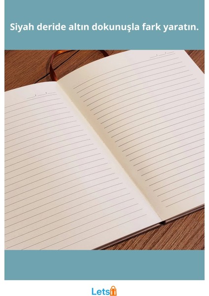 Gold Işlemeli Şık Siyah Deri Defter 21 x 15 cm 96 Yaprak fiyatları