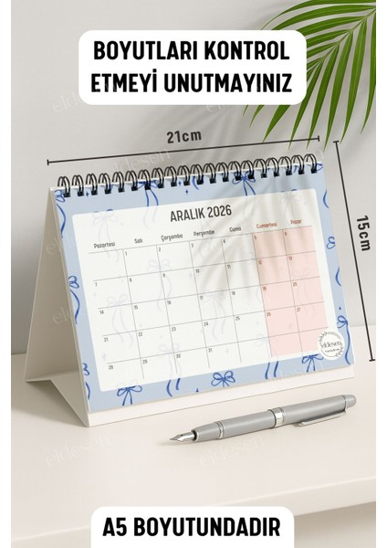 2026 Masa Takvimi Spiralli A5 (21X16CM) Büyük Boy / Resmi Tatiller ve Hafta Sonları / 12 Aylık modelleri