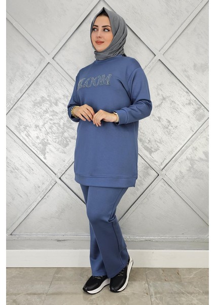 Kadın Taş Baskı Detaylı Tesettür Takım