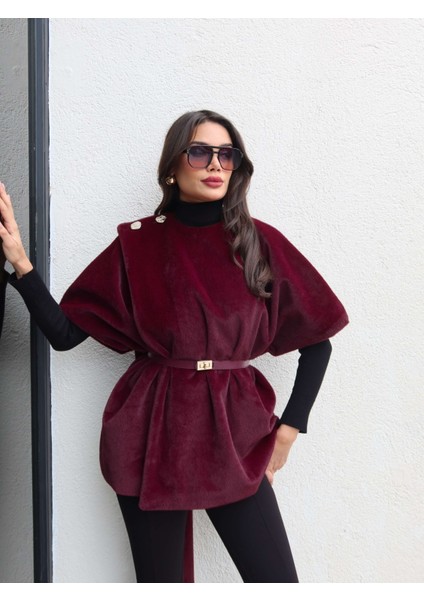 Tasarım Kemerli Kürk Panço