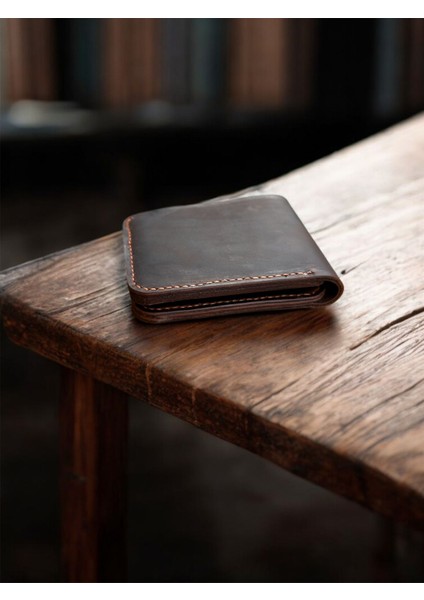 Bifold El Yapımı Hakiki Gerçek Deri Erkek Cüzdan Taba Rengi