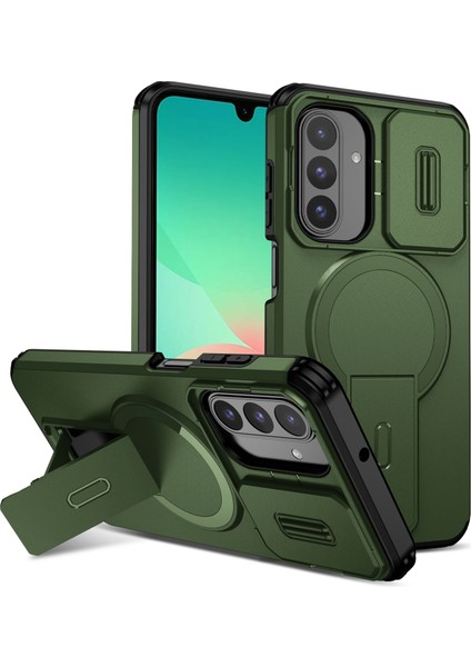 Samsung Galaxy A26/A17 5g/4g Için Manyetik Kılıf, Kayar Kamera Korumalı Çift Katmanlı Darbeye Dayanıklı Telefon Kılıfı, Ayarlanabilir Stand, Yeşil (Yurt Dışından)