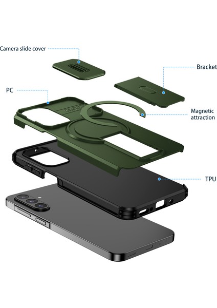 Samsung Galaxy A26/A17 5g/4g Için Manyetik Kılıf, Kayar Kamera Korumalı Çift Katmanlı Darbeye Dayanıklı Telefon Kılıfı, Ayarlanabilir Stand, Yeşil (Yurt Dışından) fiyatları