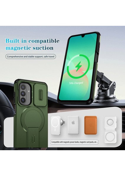 Samsung Galaxy A26/A17 5g/4g Için Manyetik Kılıf, Kayar Kamera Korumalı Çift Katmanlı Darbeye Dayanıklı Telefon Kılıfı, Ayarlanabilir Stand, Yeşil (Yurt Dışından) modelleri