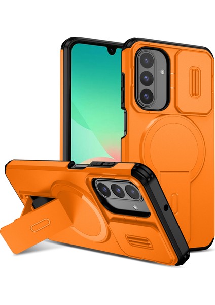 Samsung Galaxy A26/A17 5g/4g Için Manyetik Kılıf, Kayar Kamera Korumalı Çift Katmanlı Darbeye Dayanıklı Telefon Kılıfı, Ayarlanabilir Stand, Turuncu (Yurt Dışından)