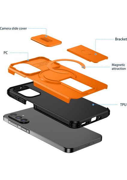 Samsung Galaxy A26/A17 5g/4g Için Manyetik Kılıf, Kayar Kamera Korumalı Çift Katmanlı Darbeye Dayanıklı Telefon Kılıfı, Ayarlanabilir Stand, Turuncu (Yurt Dışından) fiyatları