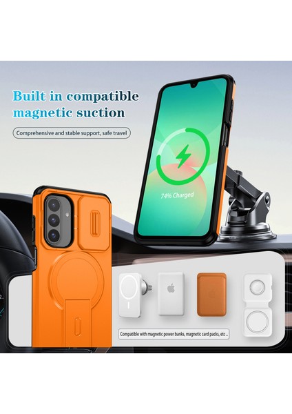 Samsung Galaxy A26/A17 5g/4g Için Manyetik Kılıf, Kayar Kamera Korumalı Çift Katmanlı Darbeye Dayanıklı Telefon Kılıfı, Ayarlanabilir Stand, Turuncu (Yurt Dışından) modelleri