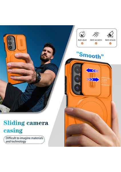 Samsung Galaxy A26/A17 5g/4g Için Manyetik Kılıf, Kayar Kamera Korumalı Çift Katmanlı Darbeye Dayanıklı Telefon Kılıfı, Ayarlanabilir Stand, Turuncu (Yurt Dışından) fırsatları