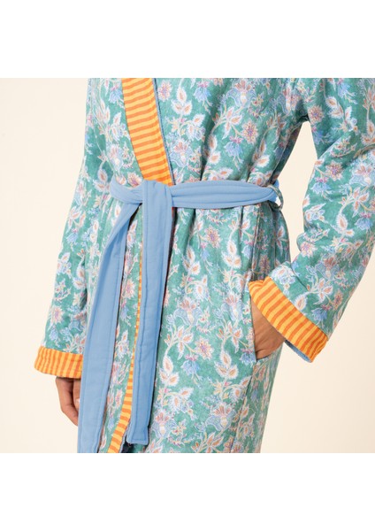 Tabea Şal Yaka Müslin Pamuk Bornoz - Yeşil modelleri