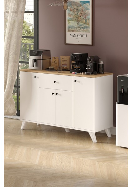 4 Kapaklı Dolap Çekmeceli Çok Amaçlı Dolap Mutfak Dolabı Kahve Köşesi Kiler Ilayda Safir Meşe Beyaz modelleri