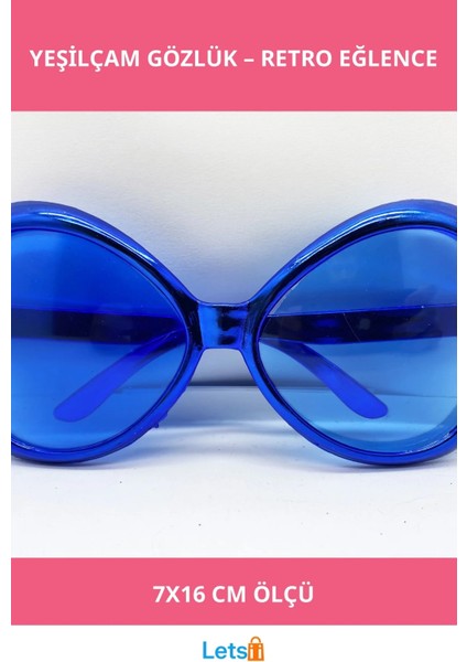 Mavi Renk Yeşilçam Nostalji Parti Gözlüğü 80'ler 90'lar 7X16 cm