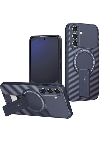 Samsung Galaxy S24 Fe Için Manyetik Kılıf, Standlı Karbon Fiber Tasarımlı Tpu Hibrit Telefon Kılıfı, Mavi (Yurt Dışından)