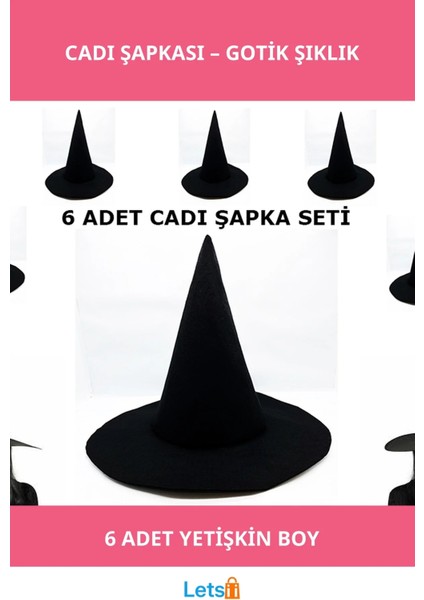 Siyah Cadı Şapkası Keçe Yetişkin 6 Adet