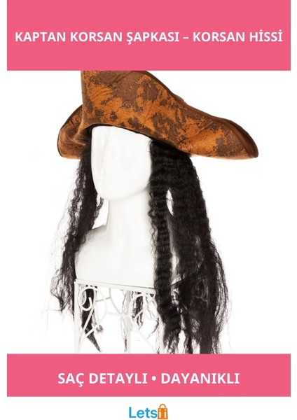 Siyah Saçlı Kaptan Korsan Şapkası Aksesuar