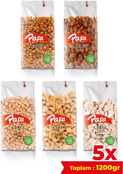 5’li Kavrulmuş Kuruyemiş Paketi 1.2 kg | Soslu Mısır, Badem, Kaju, Leblebi, Kabak Çekirdeği