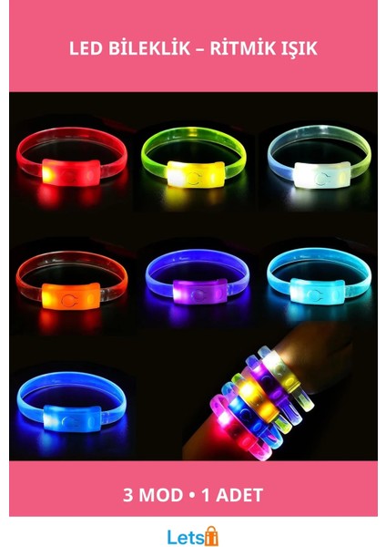 Festival ve Parti LED Bileklik 3 Farklı Işık Modu ile Kişiselleştirilebilir Tek Adet