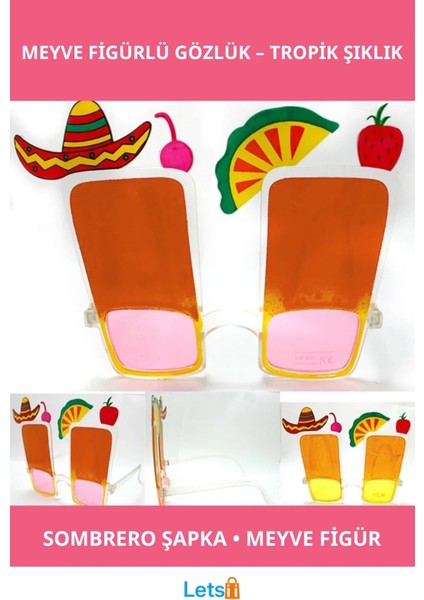 Renkli Sombrero Hawaii Partisi Meyve Figürlü Gözlük
