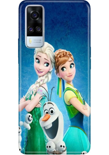 Vivo Y51 Uyumlu Kılıf Resimli Desenli Silikon Elsa Anna Olaf