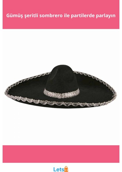 Gümüş Şeritli Sombrero Meksika Şapkası Yetişkin Boy fiyatları