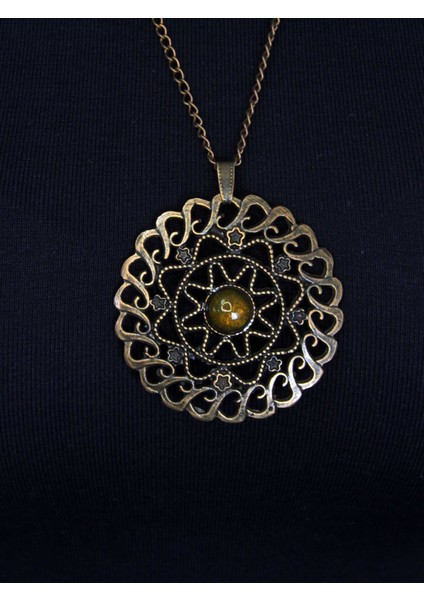 Doğal Taş Sitrin Doğal Taşlı Yuvarlak Model Antik Kadın Kolye EUK47S fiyatları