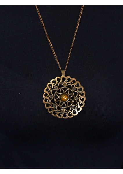 Doğal Taş Sitrin Doğal Taşlı Yuvarlak Model Antik Kadın Kolye EUK47S modelleri