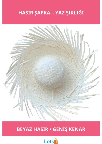 Tropikal Beyaz Hasır Hawaii Şapkası Plaj ve Parti Aksesuarı