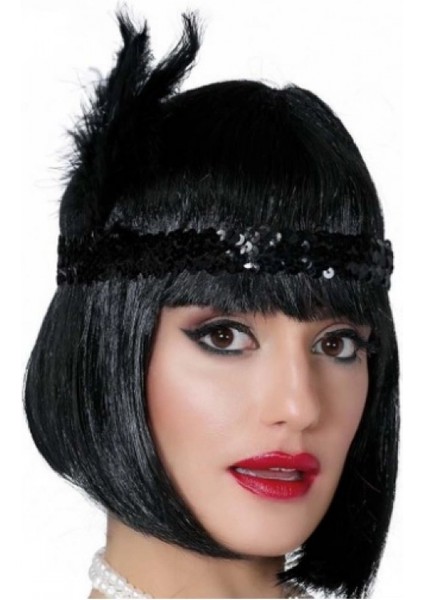 Siyah Renk Tüylü Çarliston Saç Bandı Kafa Bandı (K95)