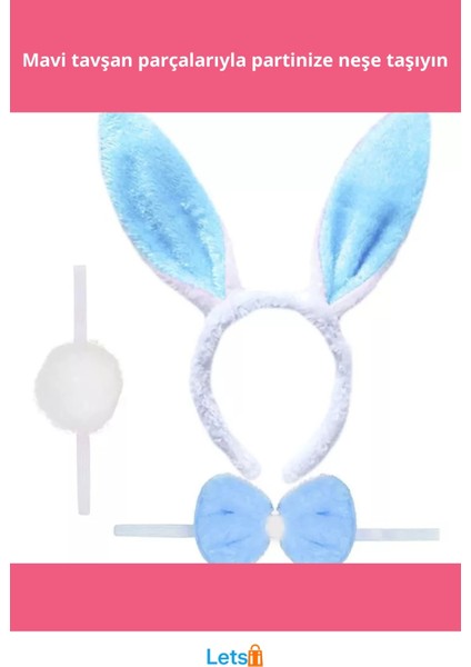 Mavi Tavşan Kostüm Seti Taç, Papyon, Ponpon, Kuyruk fiyatları