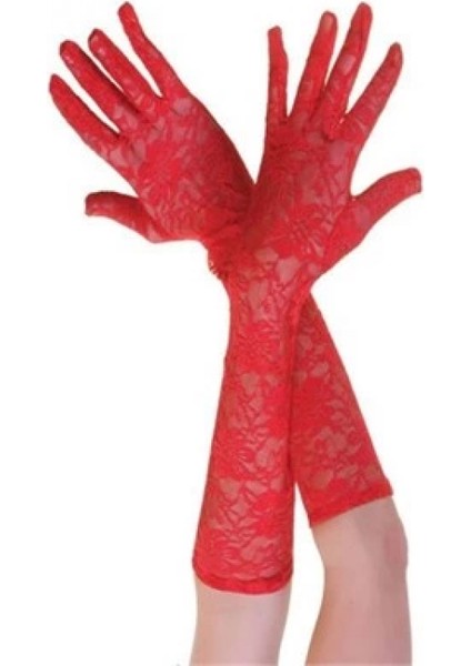 Kırmızı Renk Orta Boy Dantelli Eldiven (K95)