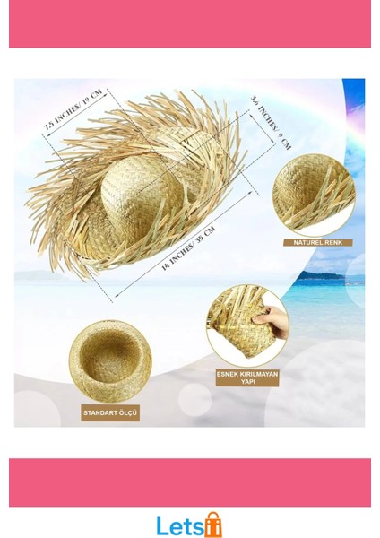 Tropikal Parti Doğal Hasır Şapka Geniş Kenar ile Güneşten Koruma indirimleri
