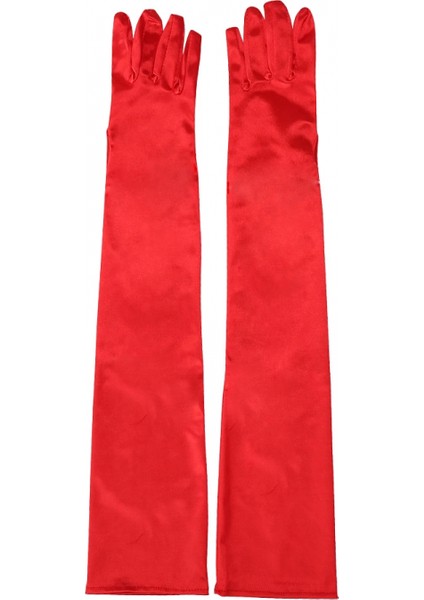 Kırmızı Renk Ekstra Lüks Parlak Uzun Boy Saten Eldiven (K95) fiyatları