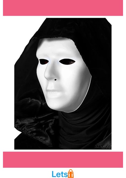 Siyah Kapüşonlu 120 cm Pelerin ve Beyaz Boyanabilir Tam Yüz Maske Kostüm modelleri