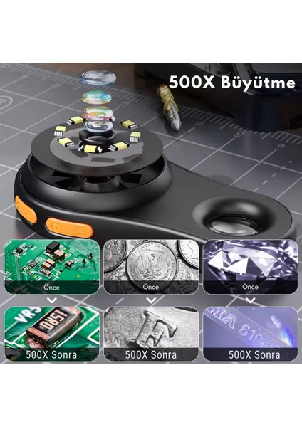 IPS Ekranlı Taşınabilir Dijital Mikroskop 500X 2mp 8 LED Işıklı 1080P Foto/video Typec Windows/mac Uyumlu indirimleri